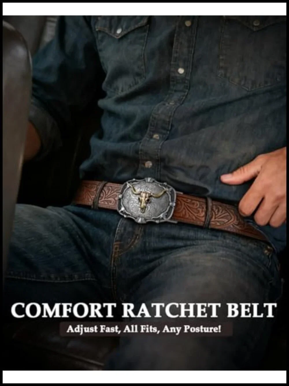 Western Ratchet Belt Leather One-Hand Adjust Cowboy